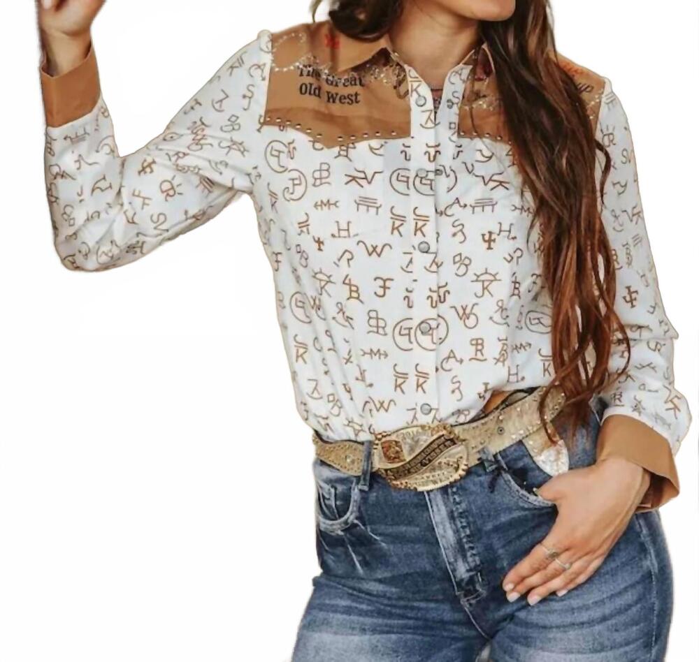 NEW LUCKY & BLESSED women's branded printed shirt in ivory